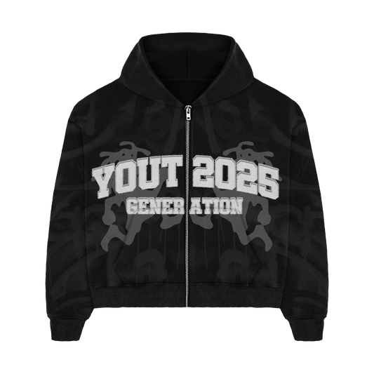 YOUT GENERATION 25 ZIP HOODIE - BLACK