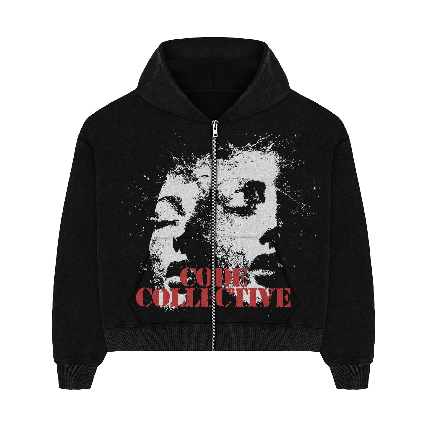 FACE ON ZIP HOODIE - BLACK